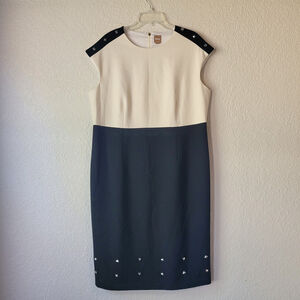 HUGO BOSS Devoka Two Tone Black & Ivory Midi Dress Size US 14